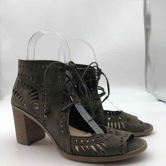 Vince Camuto Tarita Sandals Women's Size 6.5 Cutout Lace-Up Olive Green - Picture 1 of 13